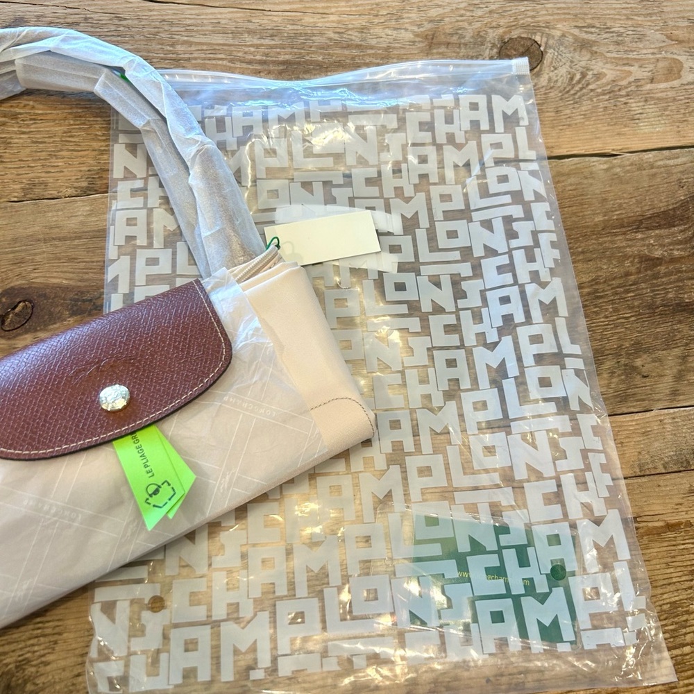 Longchamp Le Pliage Large Cream Tote with Brown Trim - Picture 5 of 13